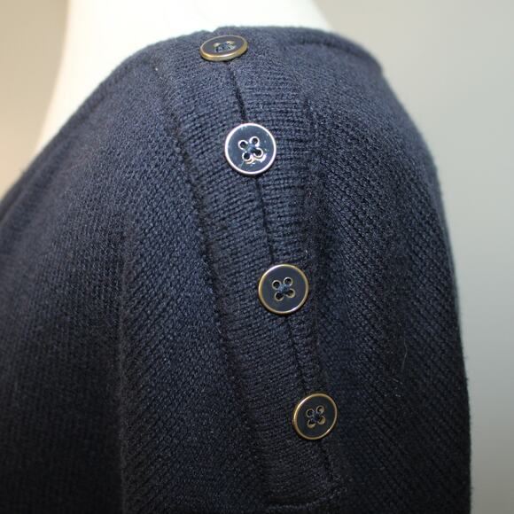 Talbots Womens Button Shoulder Sweater Tunic Length Side vents Navy Blue Size L - Picture 5 of 9